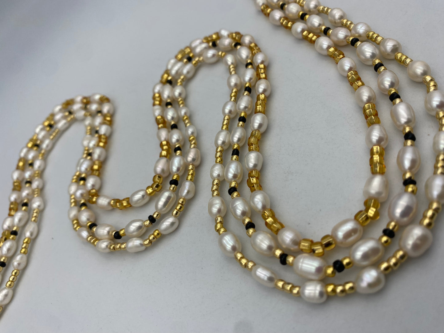 Freshwater Pearl & Crystal Waist Beads – 45” Permanent Tie-On Jewelry~ Choose Your design