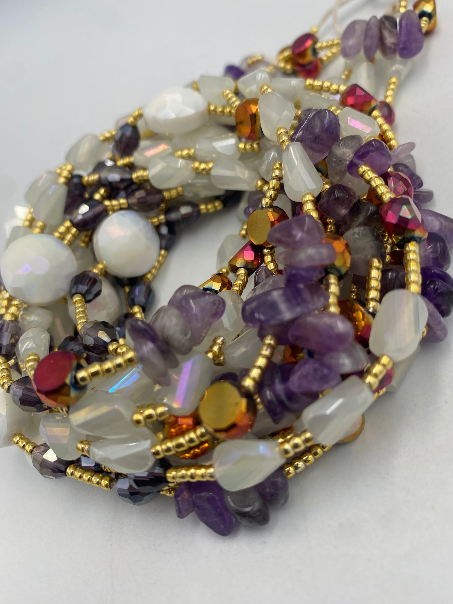 Faithful | Waist Bead with Amethyst Crystal  |  Waist Beads – Luxury Tie-On Beaded Jewelry | Crystal WaistBead  | Body Adornment & Weight Tracking | - 45–Inches