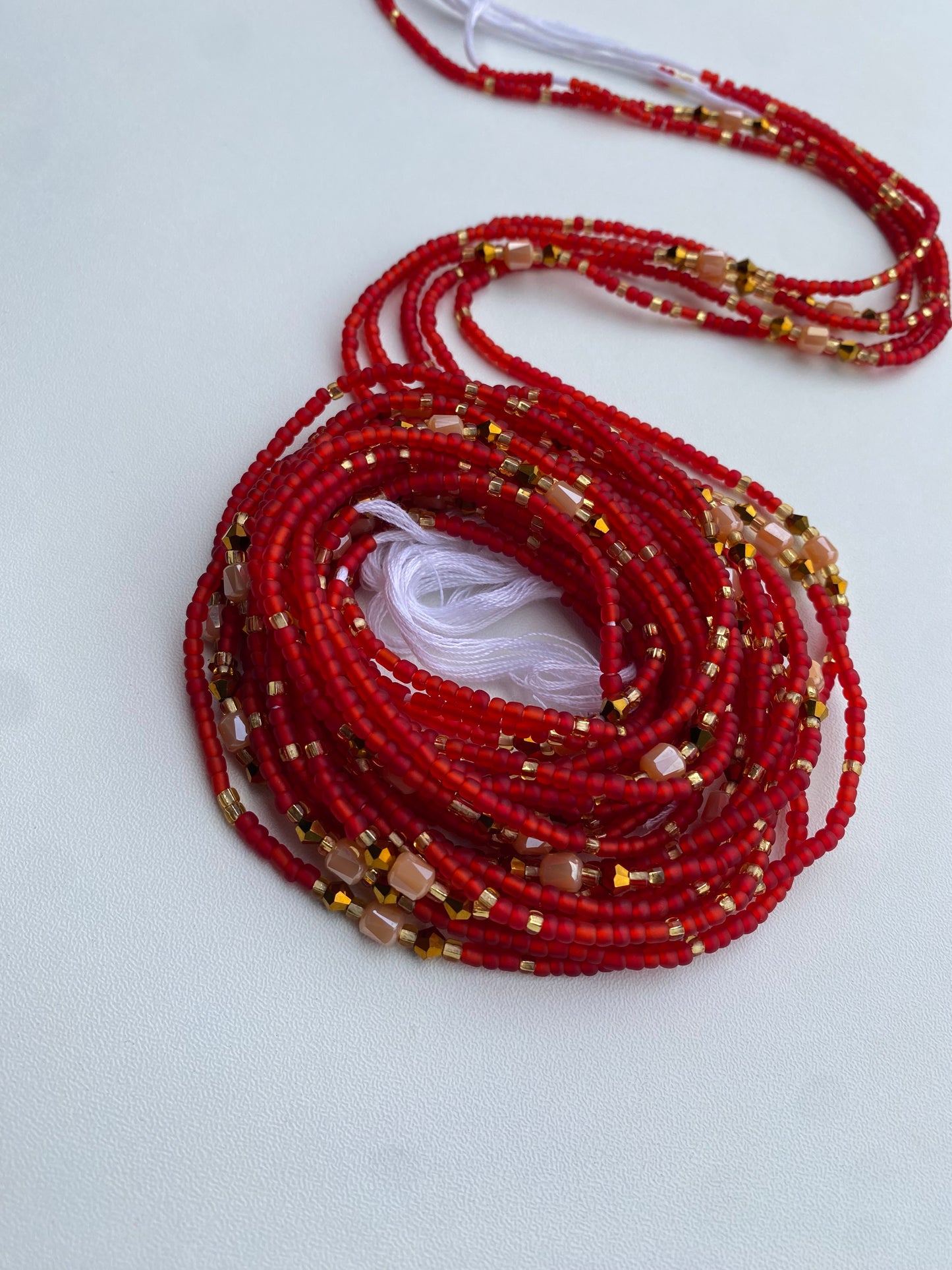 Red Waist Beads | African Waistbead | Tie-On Body Jewelry | 45”