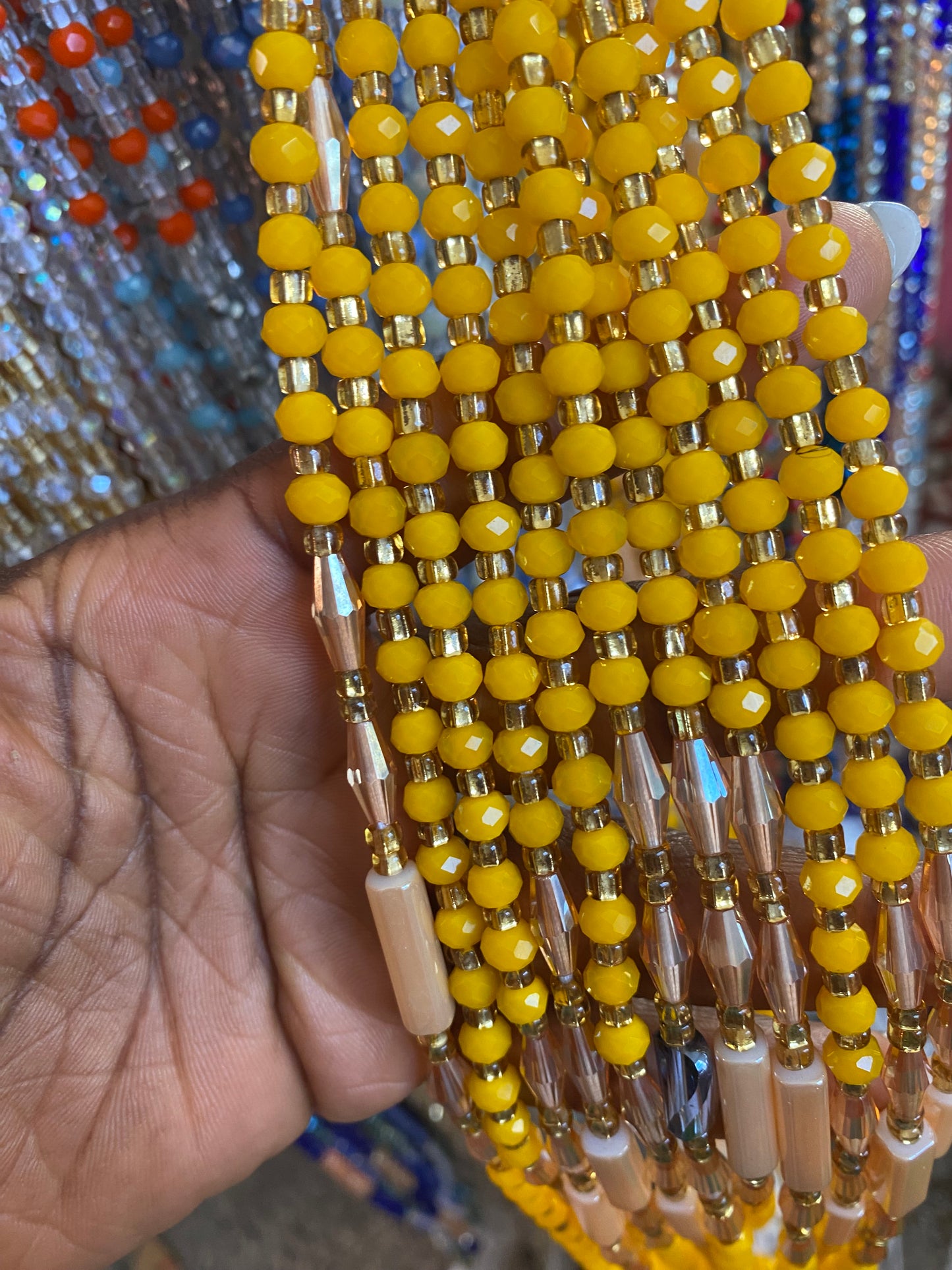 Wholesale African Waist Beads – Crystal Tie-On Strands 45”–50” (Bulk 25pcs Pack)