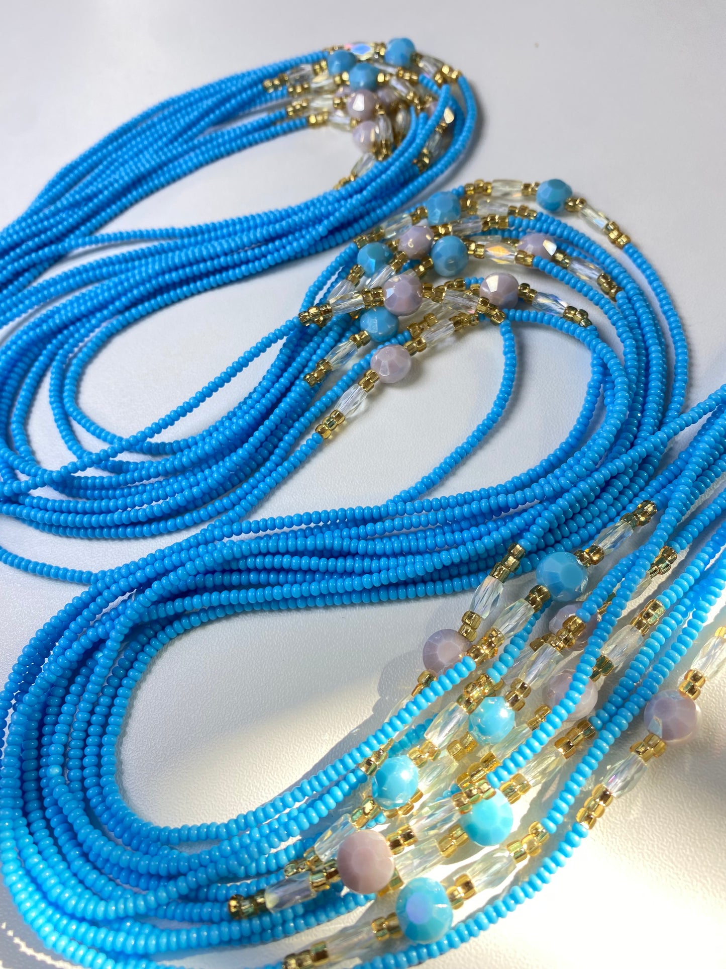 Blue Waist Beads – Tie-On African Waist Bead Strand for Women, 45-50 Inches Adjustable, Body Jewelry for Adornment, Promoting Body Positivty & Weight Managemen