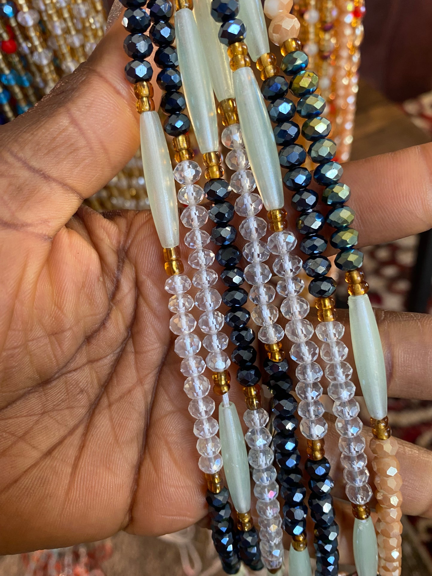 Wholesale African Waist Beads – Crystal Tie-On Strands 45”–50” (Bulk 25pcs Pack)