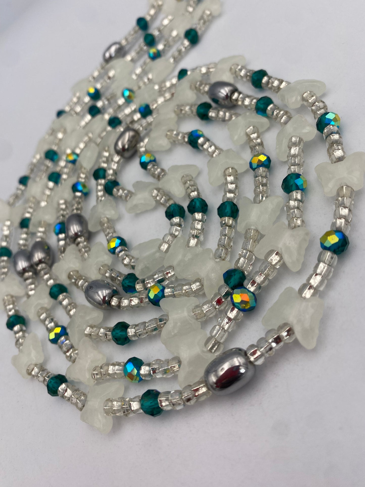 Subtle Glow in the dark Waist Beads- Butterflies|  African Waistbeads-Tie On 45"- 50"- Price Per Waist Bead- Add to Cart Now