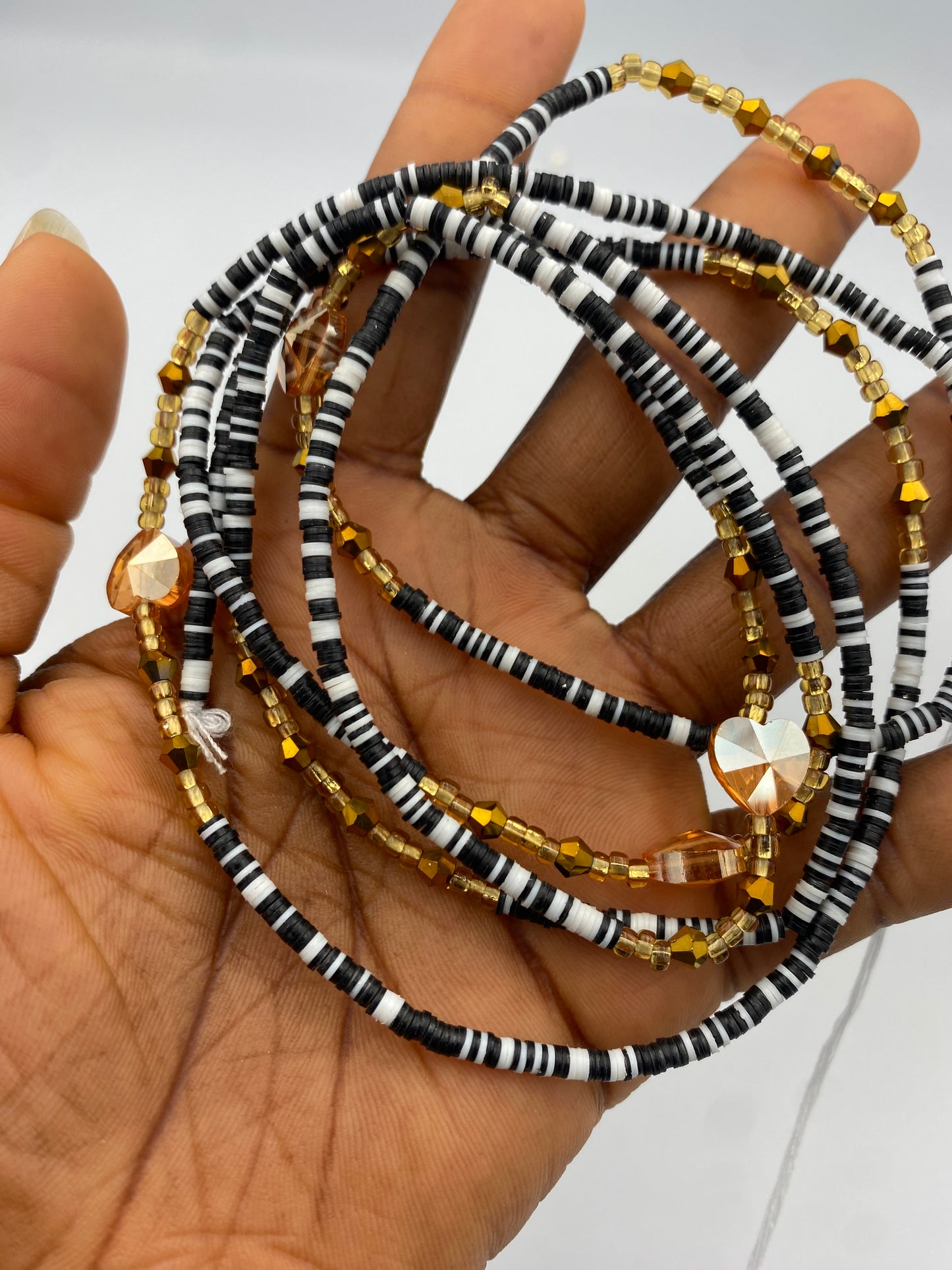 Black & White Vinyl Waist Bead- Clay beads- Flat disc waistbeads- 45”- 50”