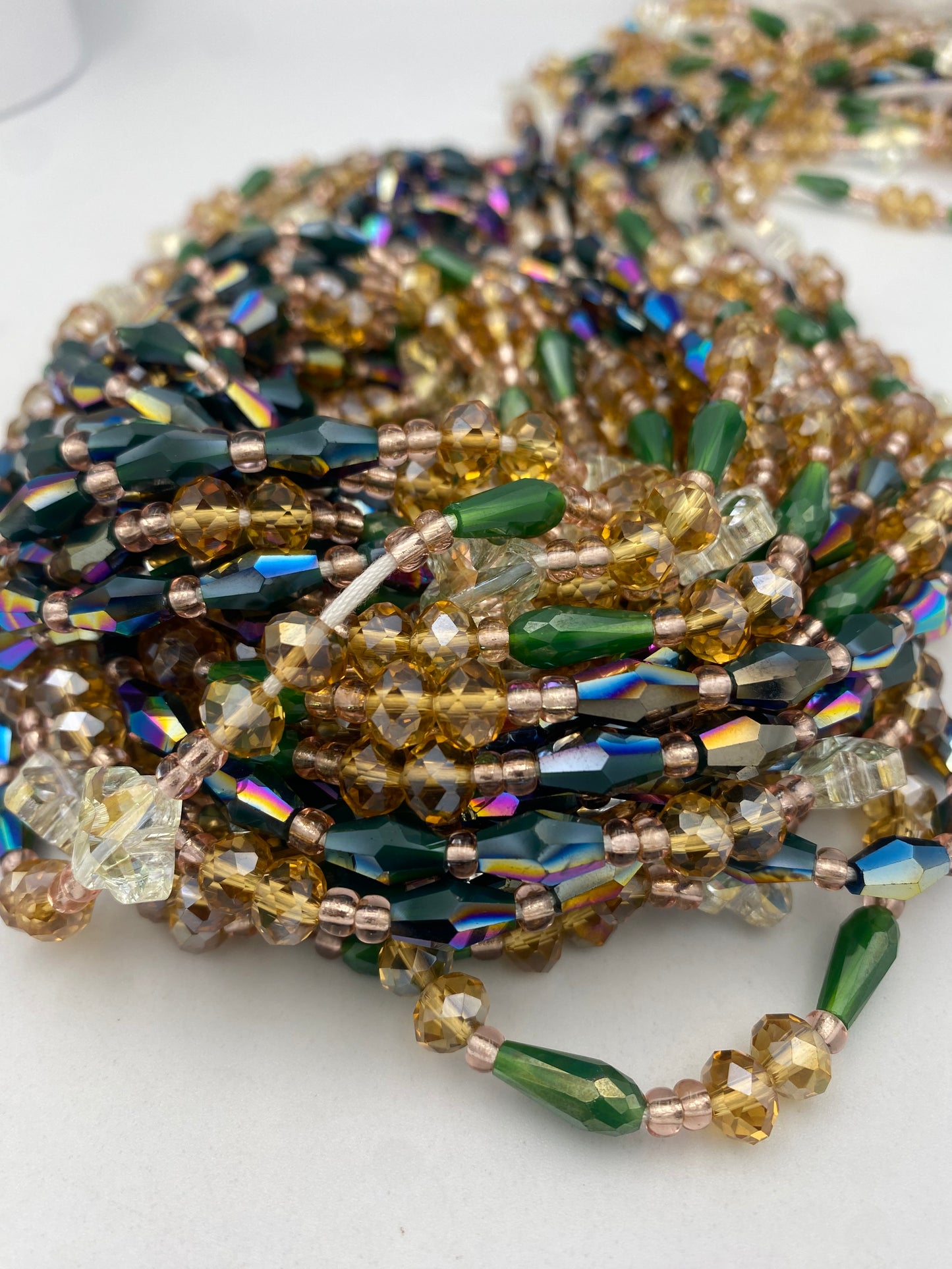 Sena Luxury Waist Beads Tie-On 45-50 Inches | Emerald Green, Gold & Crystal Waist Beads | Regal Handmade Waist Jewelry for Women