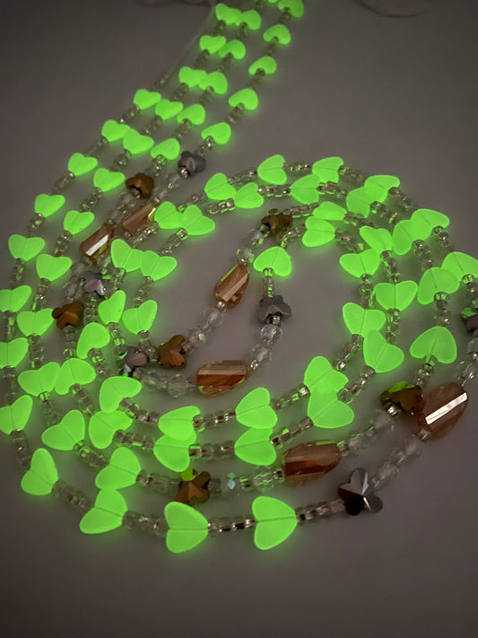 Subtle Glow in the dark Waist Beads- Hearts- Love |  African Waistbeads-Tie On 45"- 50"- Price Per Waist Bead- Add to Cart Now