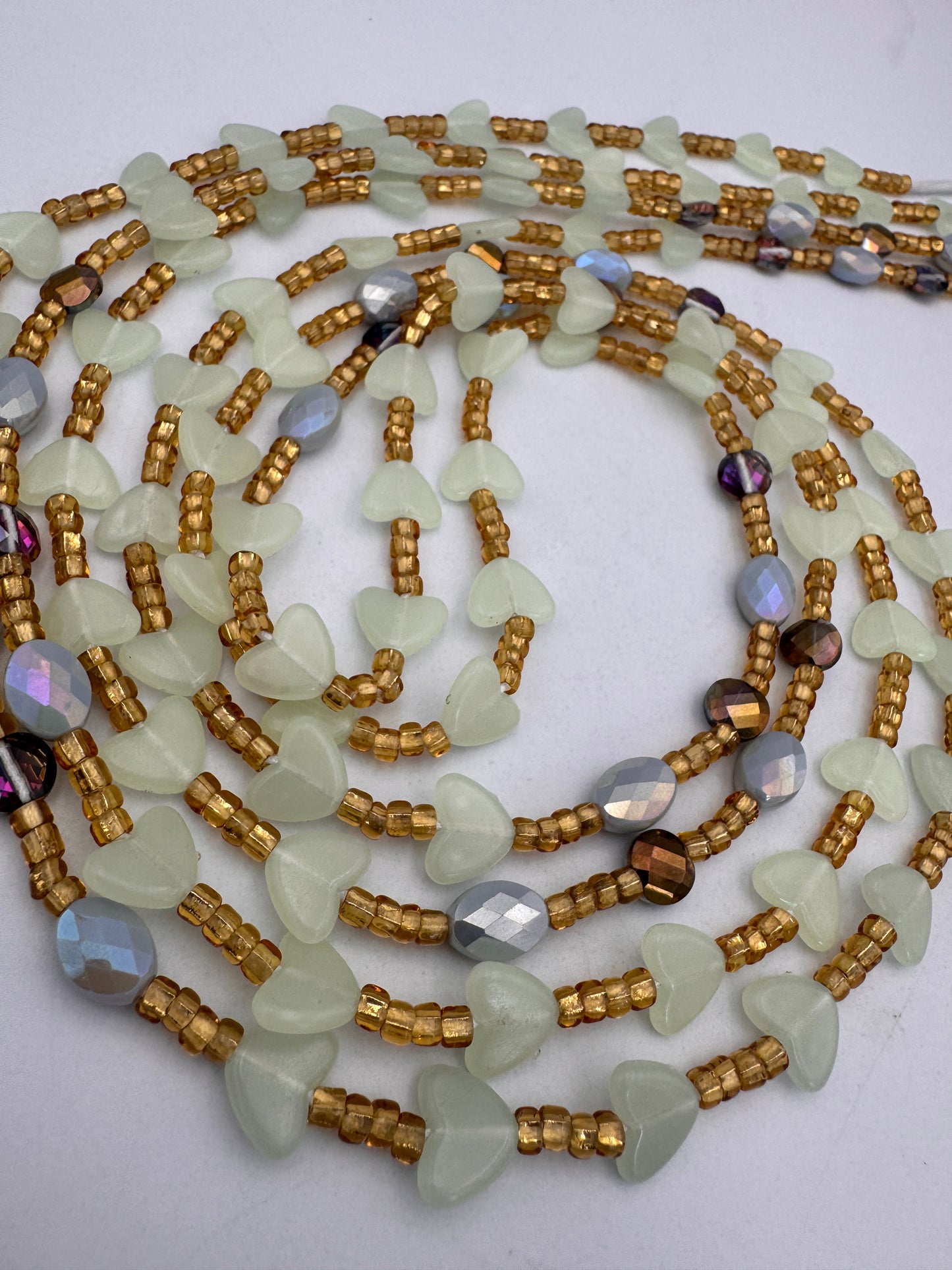 Glow in the dark Waist Beads (Hearts - Subtle ) - African Waistbeads-Tie On 45"- 50"- Price Per Waist Bead- Add to Cart Now