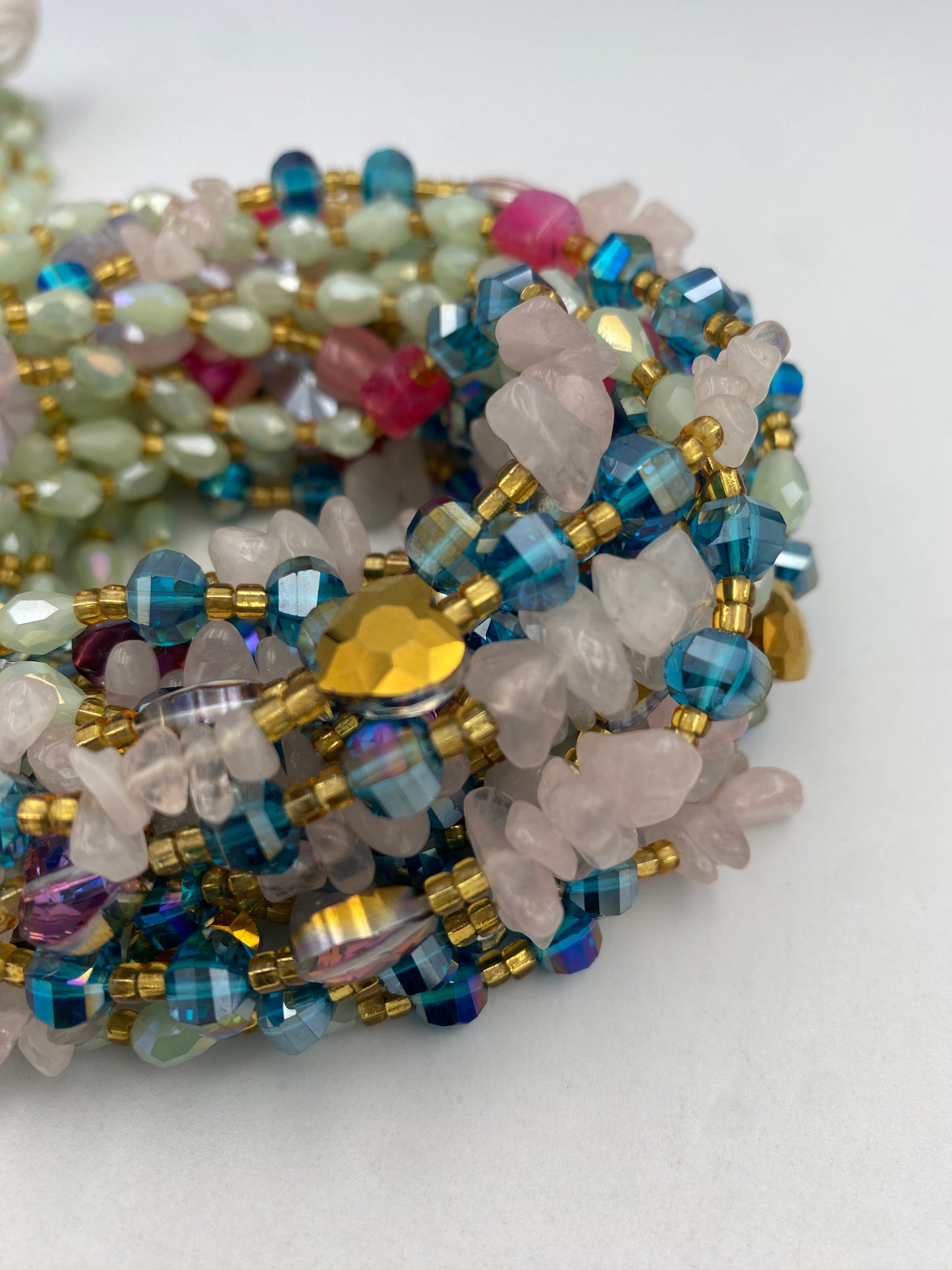 Amariah Luxury Tie-On Waist Beads 45-50 Inches | Gemstone-Inspired Waist Beads in Mint Green, Rose Quartz & Jewel Tones | Soft Feminine Jewelry