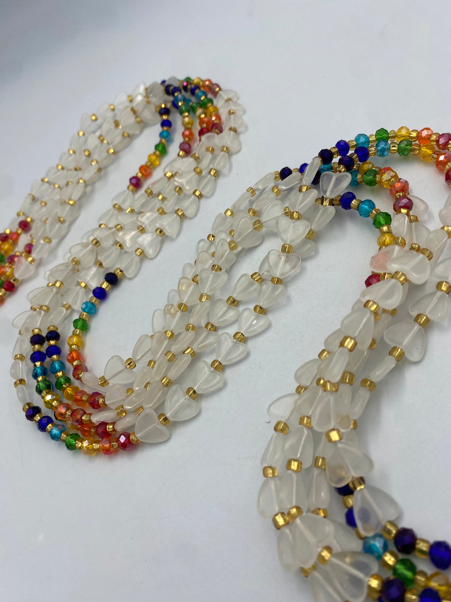 Subtle Glow in the dark Waist Beads- Hearts- Love |  Rainbow | African Waistbeads-Tie On 45"- 50"- Price Per Waist Bead