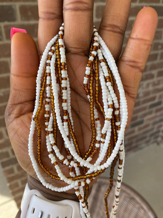 3 Pc Waist Beads Set, Brown & White