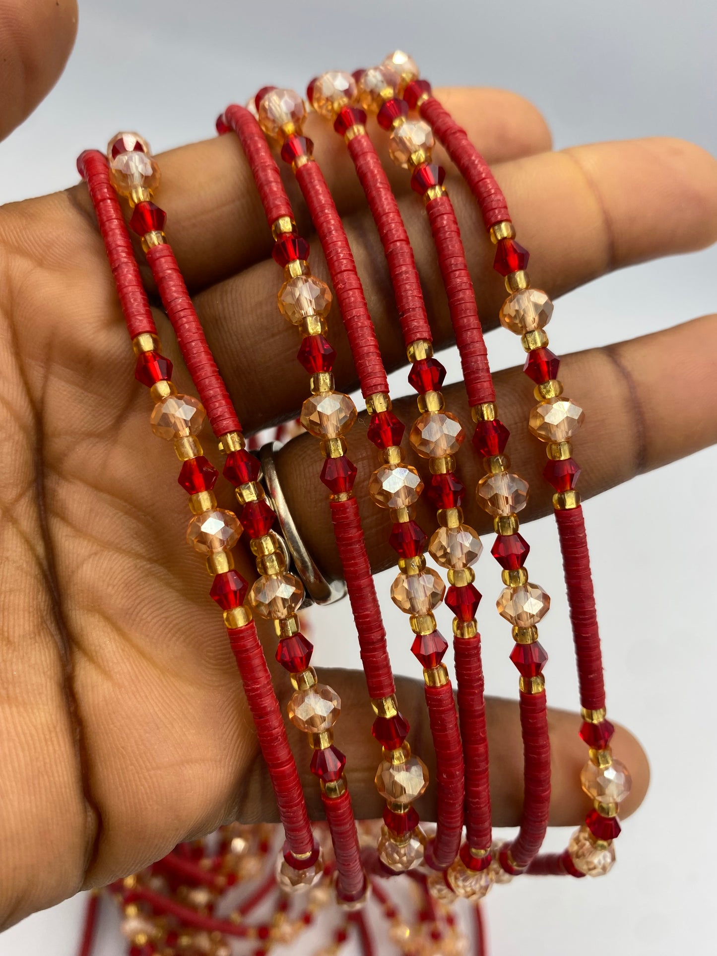 Vinyl Flat Disc Waist Bead | Clay Beads African Waist Beads | Adjustable Tie-On 45”–50”