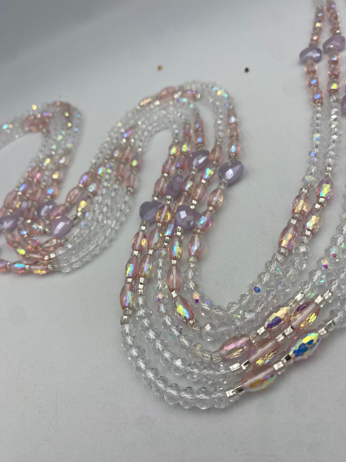 Bridal | Waist Bead for the New Year |  Waist Beads – Luxury Tie-On Beaded Jewelry | Crystal & Silver with Pink | Body Adornment & Weight Tracking- 45–Inches