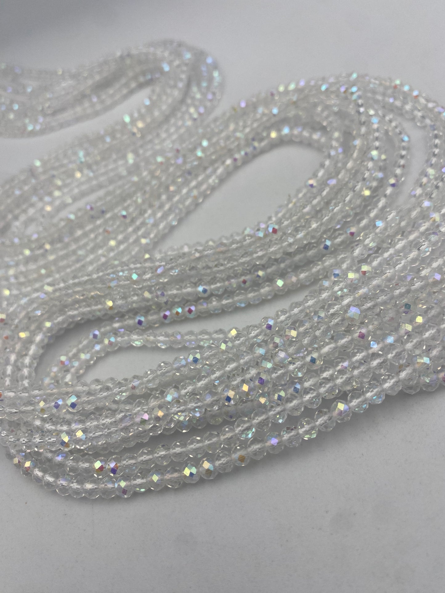 Silver Crystal WaistBeads -Clear Waist Beads African Waist Jewelry – Tie-On (45”) – Add to Cart, Buy Now – Price Per 1 Waist Bead 45”