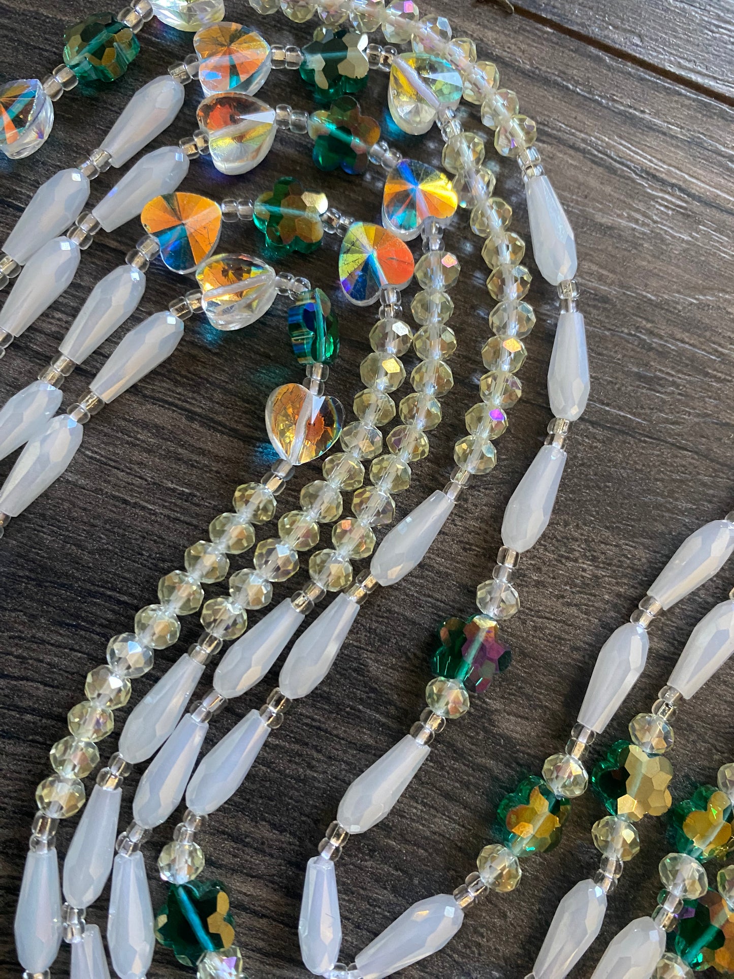 Emerald Pearl | Bridal | Waist Bead for the New Year |  Waist Beads – Luxury Tie-On Beaded Jewelry | Crystal White | Crystal & Silver with Pink | Body Adornment & Weight Tracking- 45–Inches