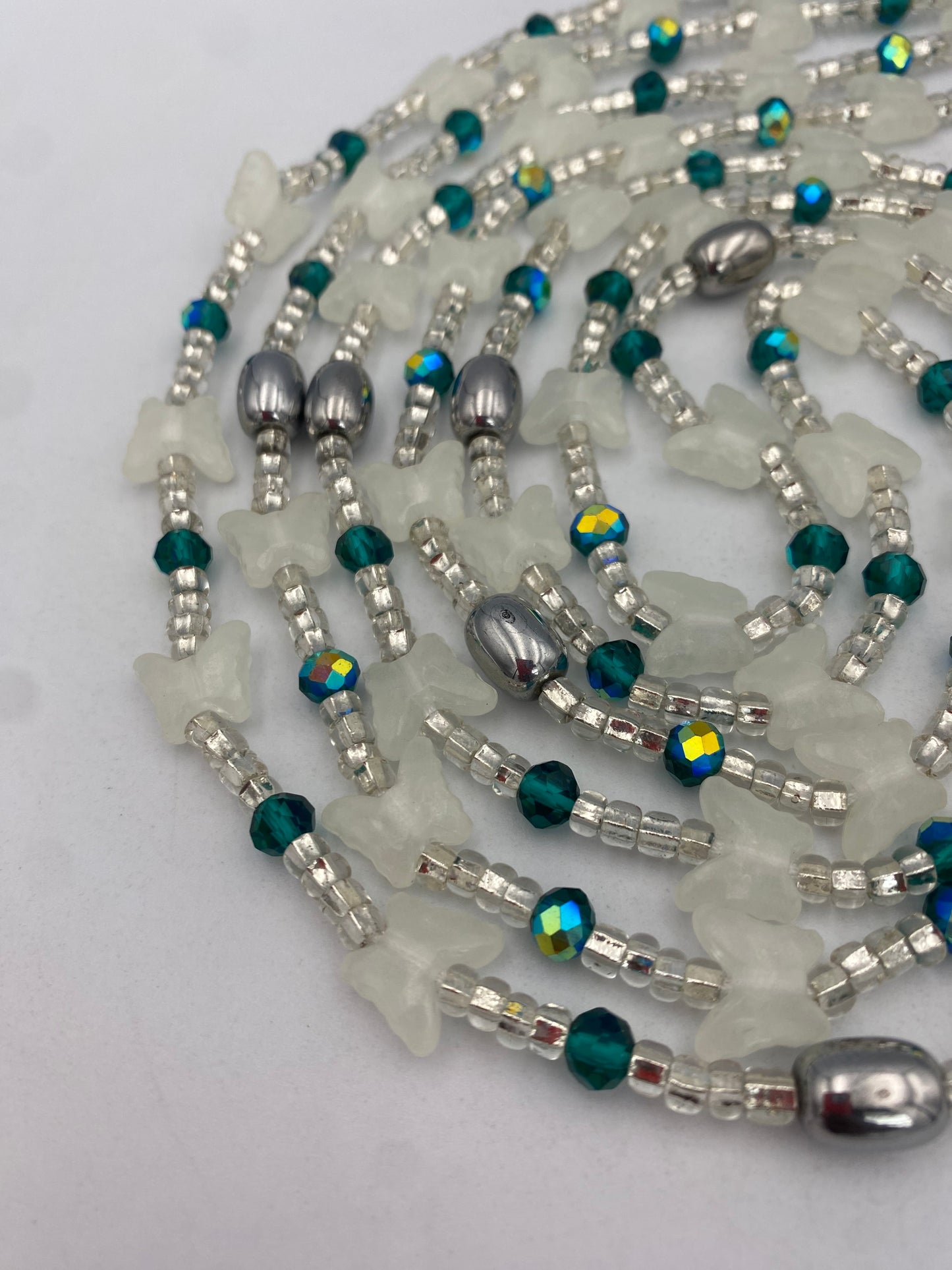 Subtle Glow in the dark Waist Beads- Butterflies|  African Waistbeads-Tie On 45"- 50"- Price Per Waist Bead- Add to Cart Now