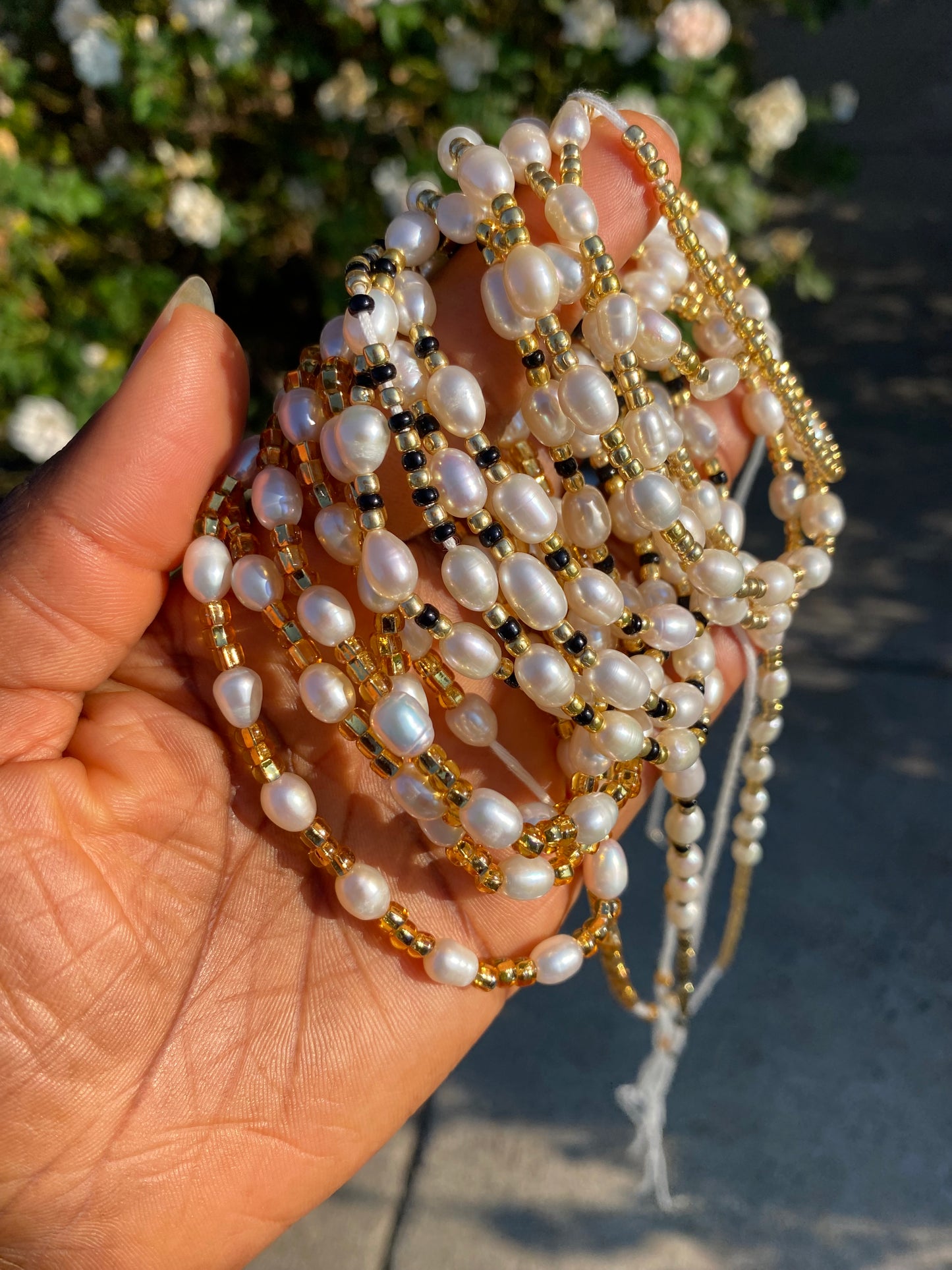 Freshwater Pearl & Crystal Waist Beads – 45” Permanent Tie-On Jewelry~ Choose Your design