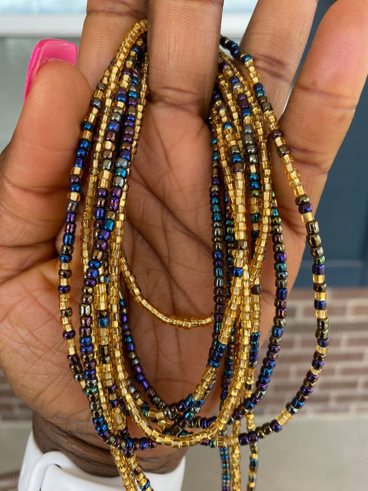 3 Pc Iridescent Black & Gold Waist Beads Set