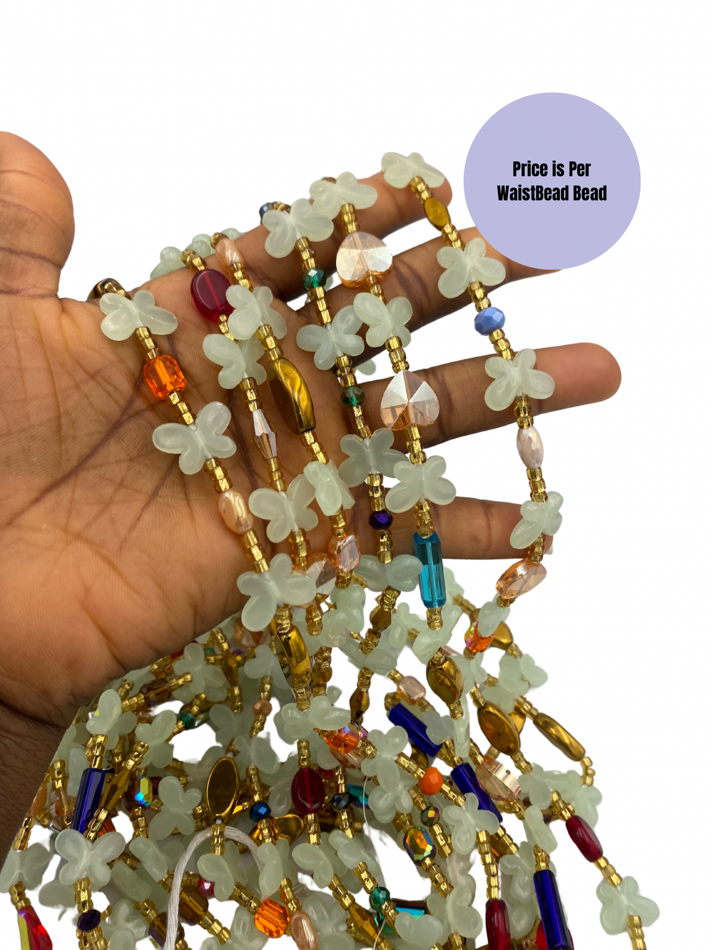 Subtle Glow in the dark Waist Beads- Blue and - Butterfly waistbeads-Tie On 45"- 50"- Price Per Waist Bead- Add to Cart Now