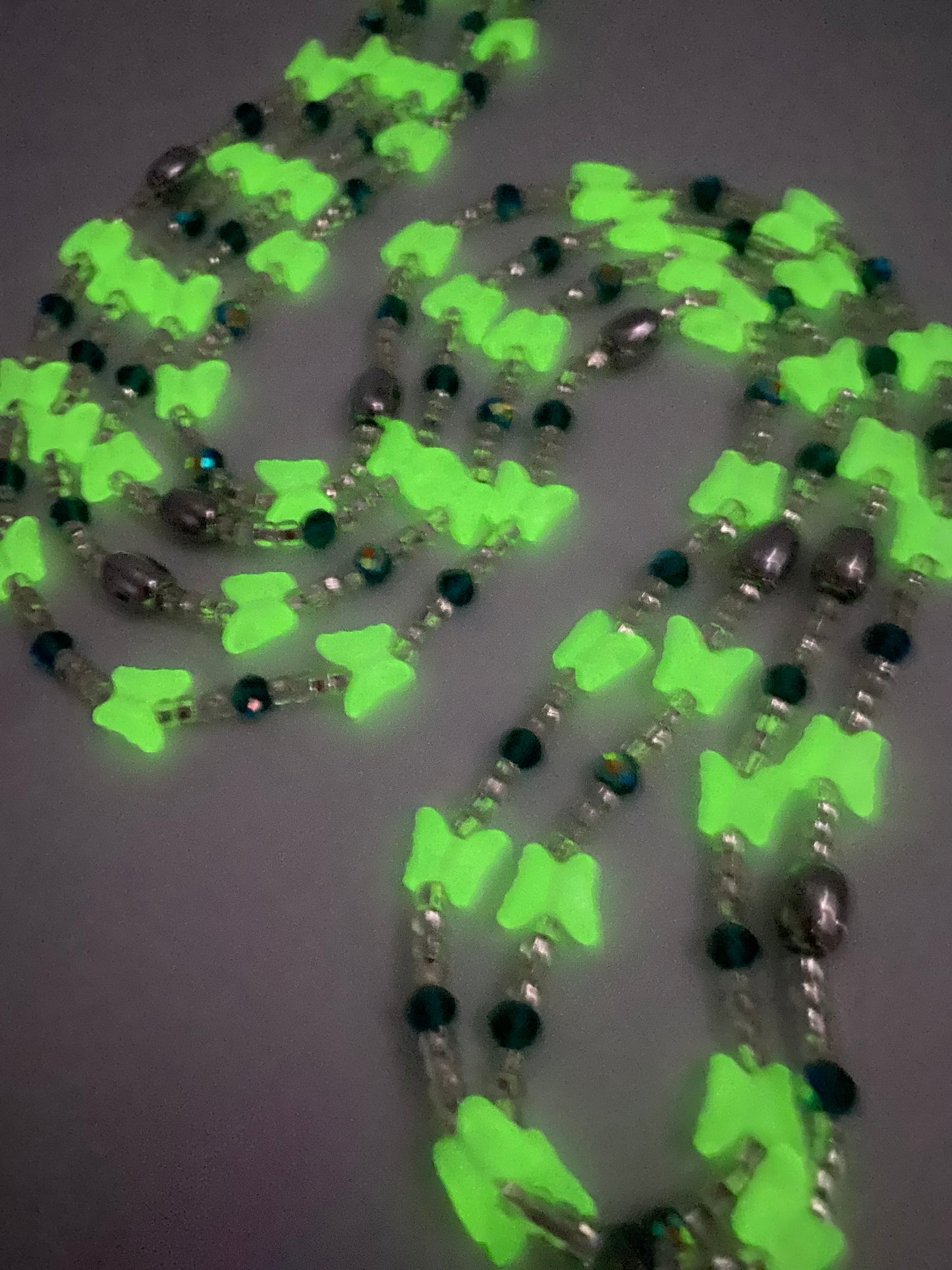 Subtle Glow in the dark Waist Beads- Butterflies|  African Waistbeads-Tie On 45"- 50"- Price Per Waist Bead- Add to Cart Now