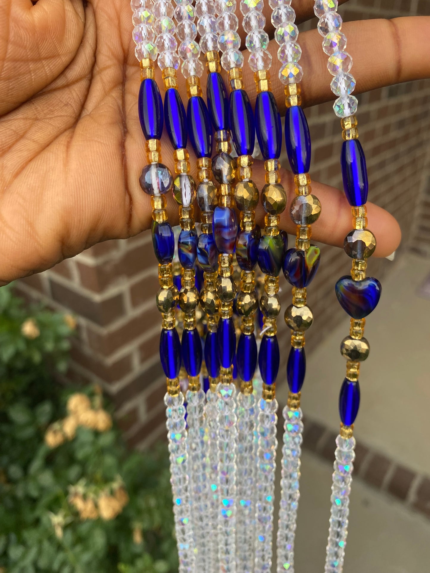 Sapphire Serenity Bloom Waist Beads – Luxury Crystal Waist Beads for Women | Tie-On Handmade Jewelry