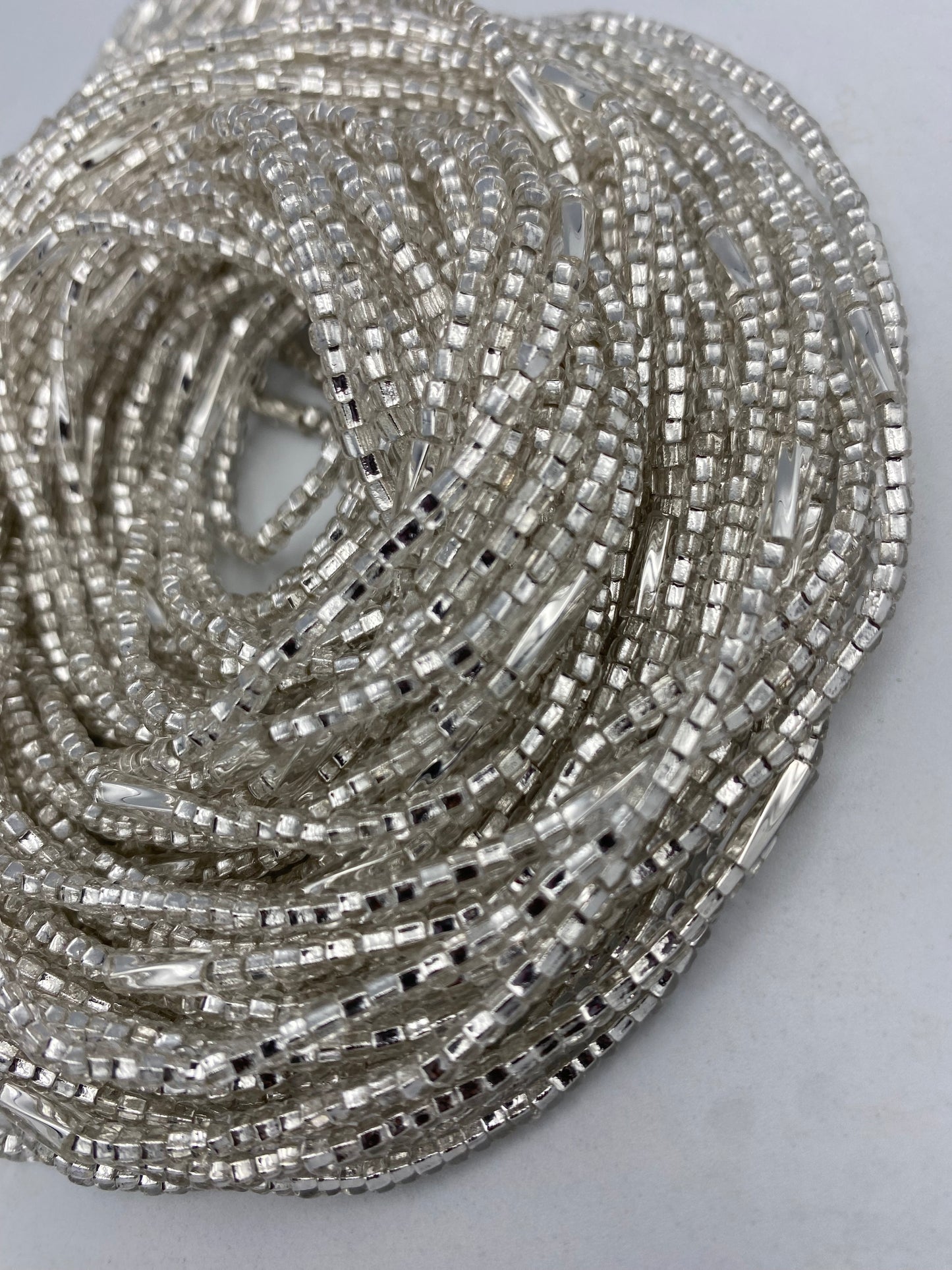 Silver & Silver  Waist Beads | African Body Jewelry | Price per Waist Bead (45”-50”) – Tie-On