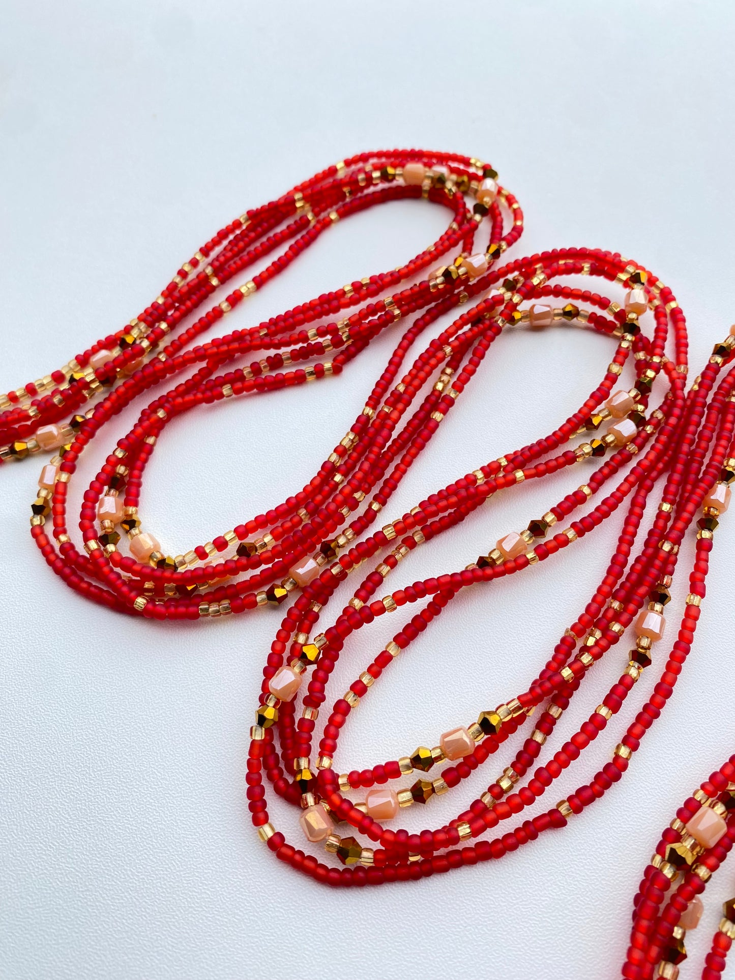 Red Waist Beads | African Waistbead | Tie-On Body Jewelry | 45”