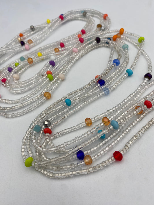 Silver Waist Bead | Rainbow Mix | Tie On 45–50 Inches | Handmade Waist Beads for Women | Price is per WaistBead