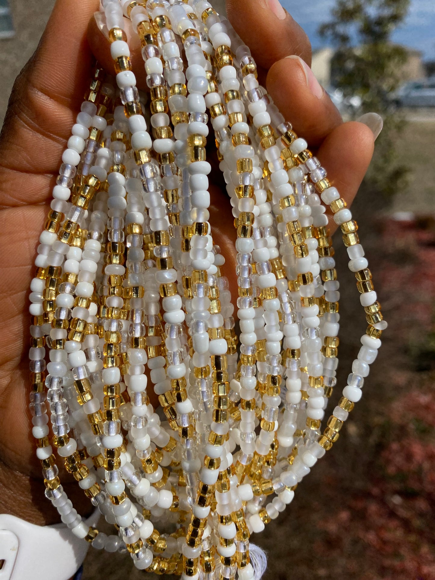 White & Gold ~ Waist Bead Tie on