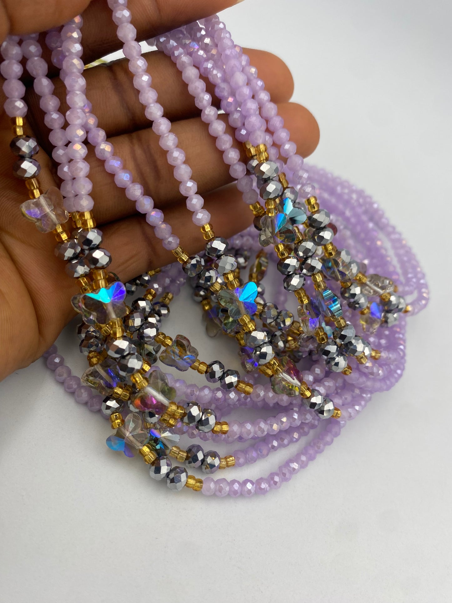 Lavender Royalty Crystal Waist Bead- Price per WaistBead- Tie On 45”-50