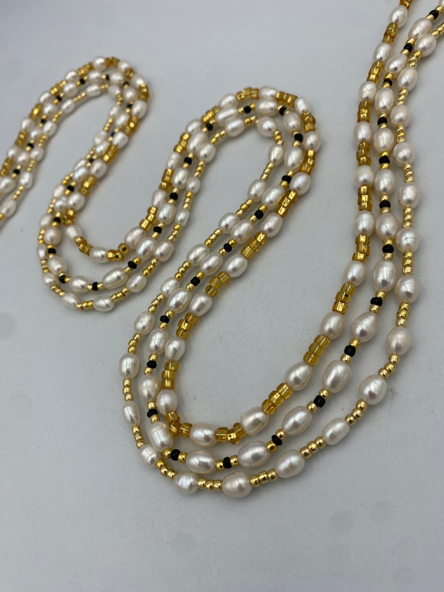 Freshwater Pearl & Crystal Waist Beads – 45” Permanent Tie-On Jewelry~ Choose Your design