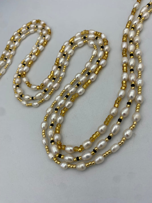 Freshwater Pearl & Crystal Waist Beads – 45” Permanent Tie-On Jewelry~ Choose Your design