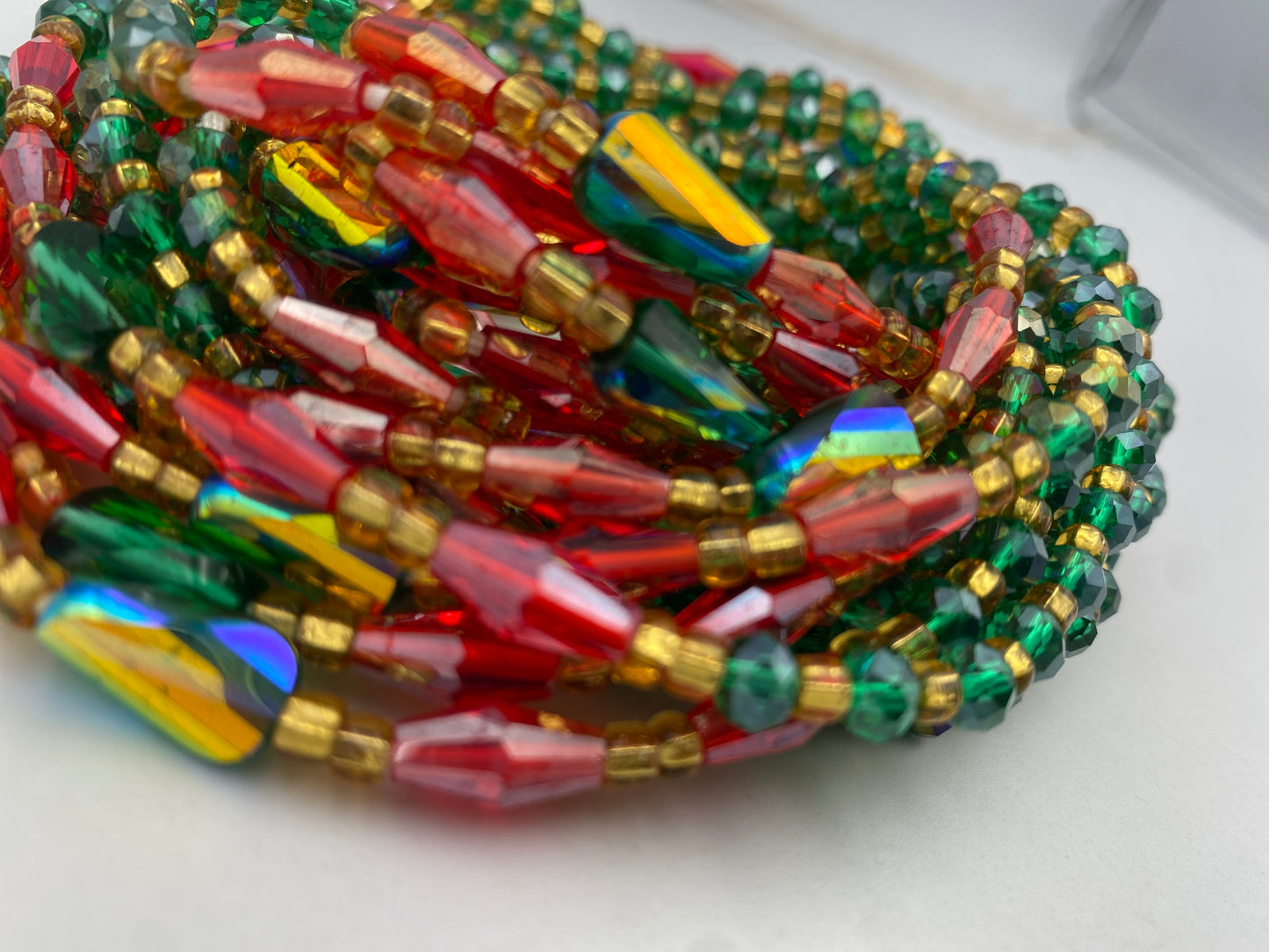 Green & Red Crystal Waist Bead- Tie on