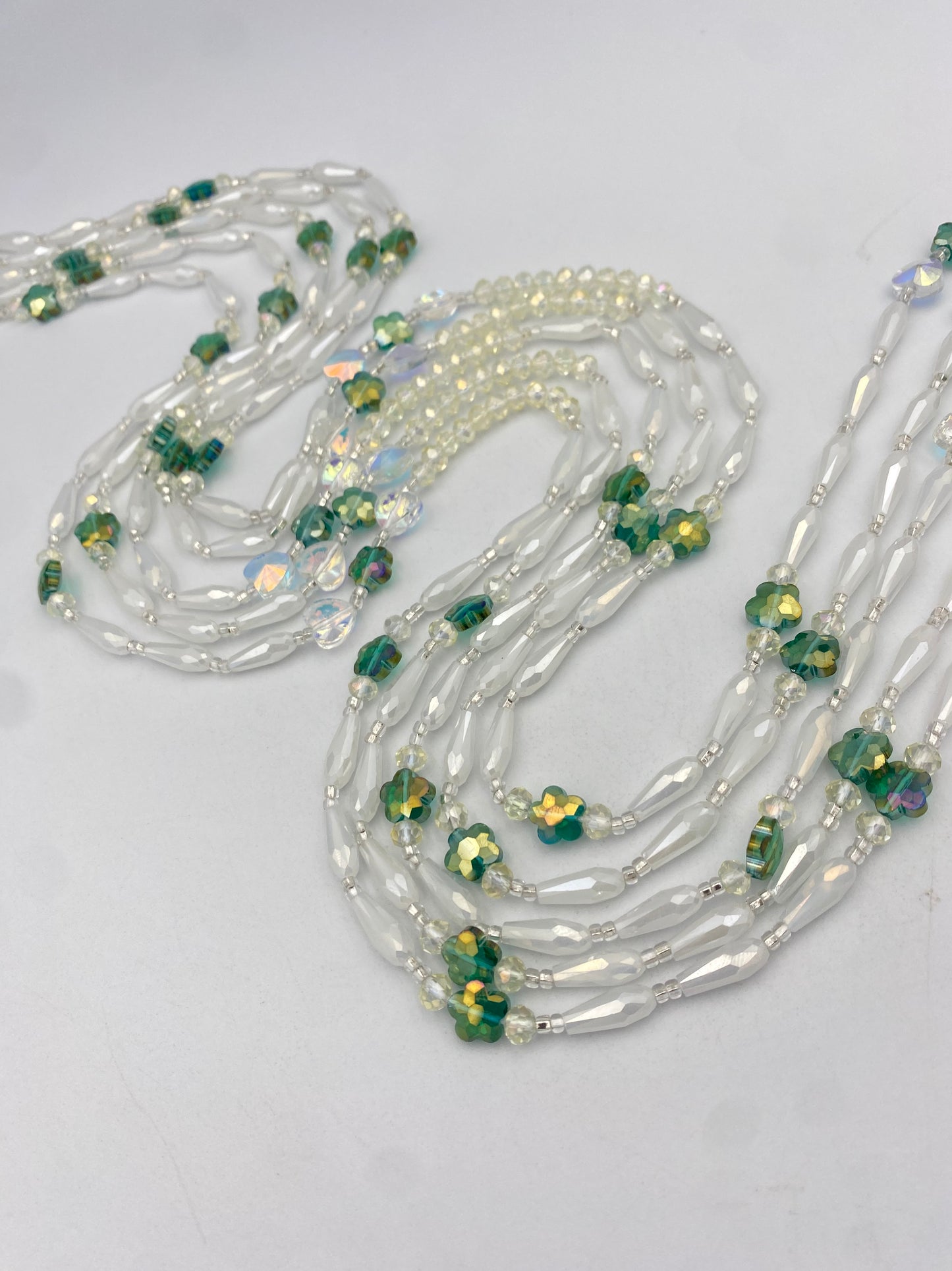 Emerald Pearl | Bridal | Waist Bead for the New Year |  Waist Beads – Luxury Tie-On Beaded Jewelry | Crystal White | Crystal & Silver with Pink | Body Adornment & Weight Tracking- 45–Inches
