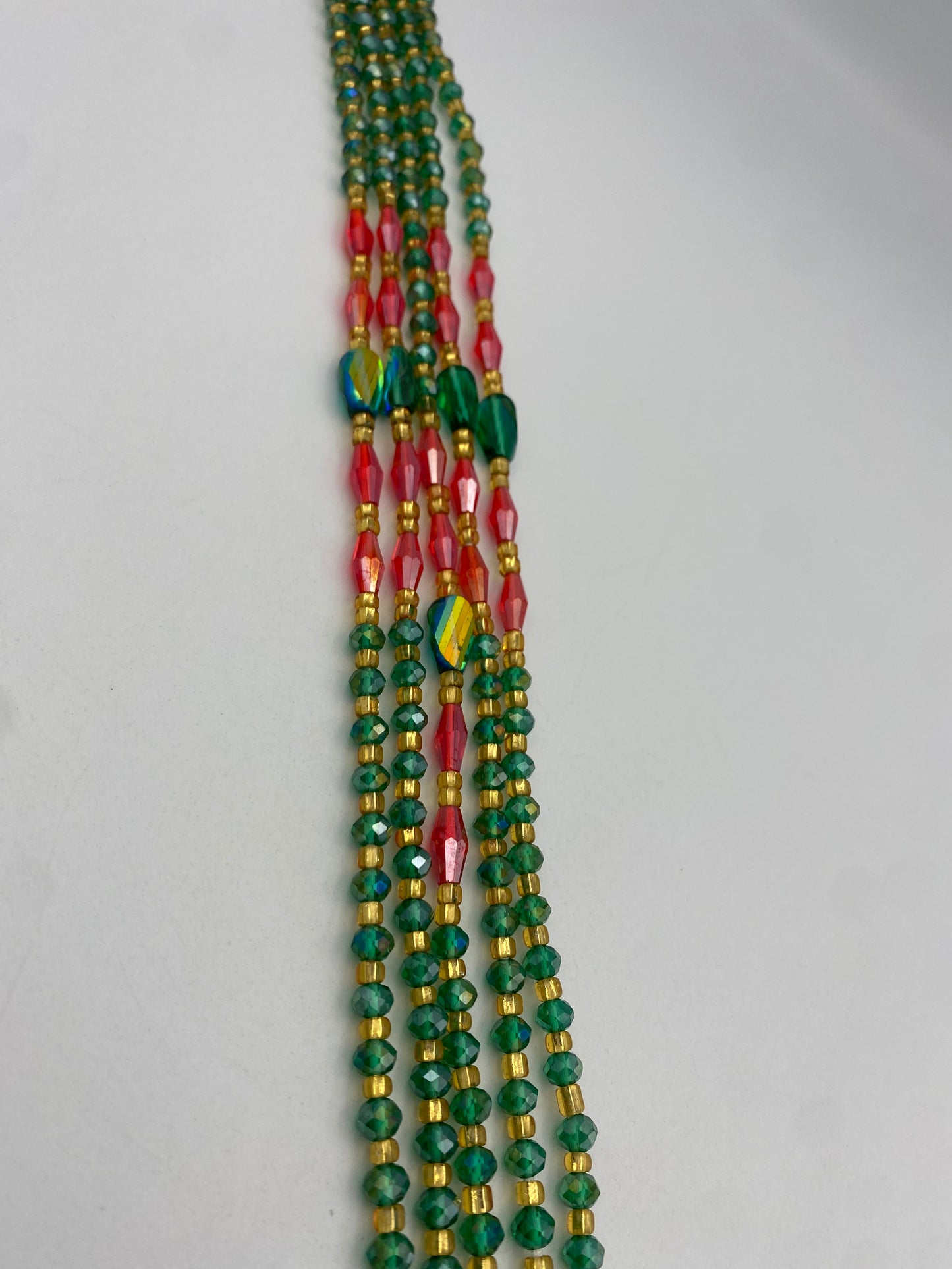 Green & Red Crystal Waist Bead- Tie on