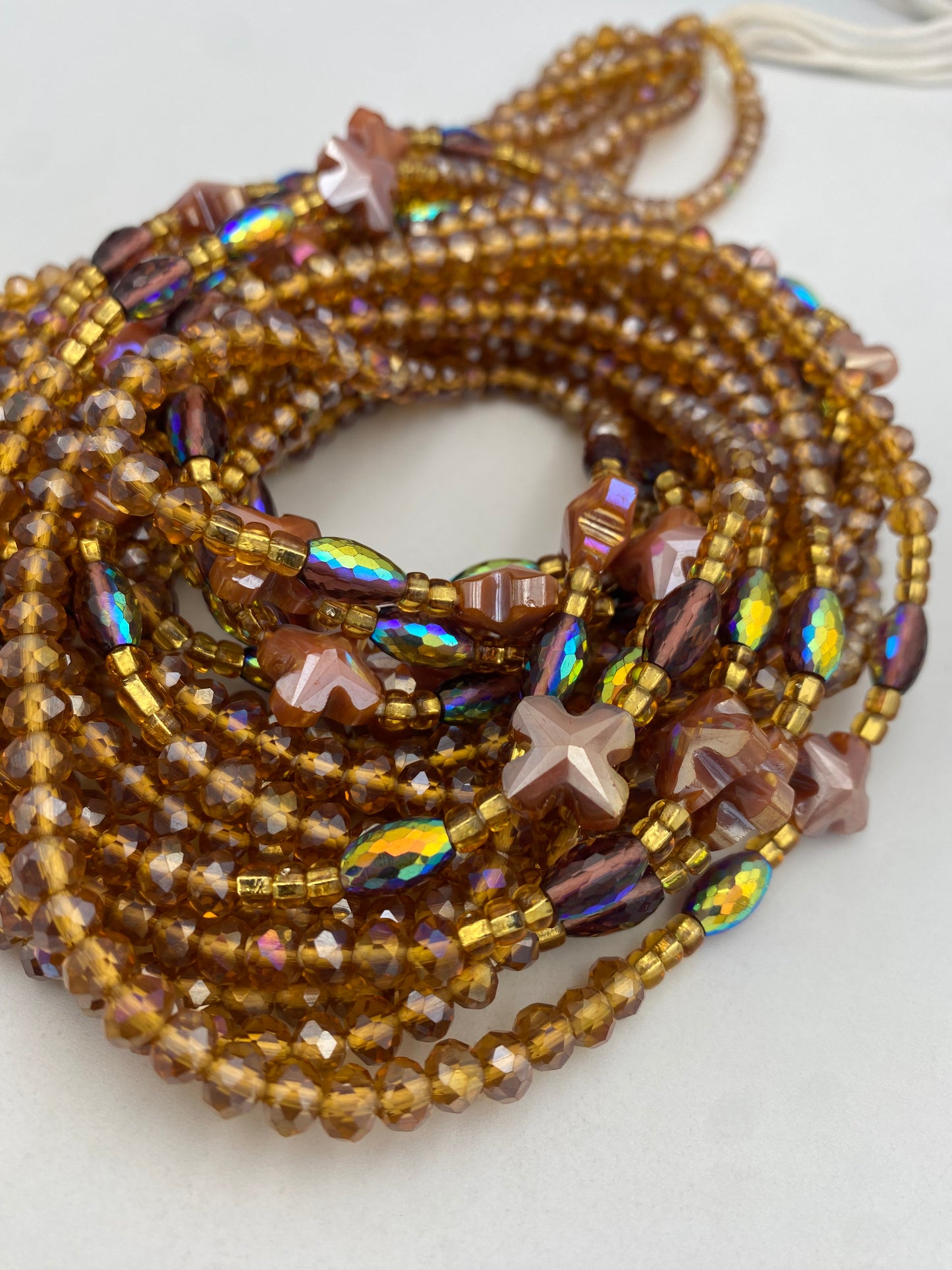 Brown Crystal Waist Bead | Waist Beads – Luxury Tie-On Beaded Jewelry  | Body Adornment & Weight Tracking | Price Per Item | 45–Inches