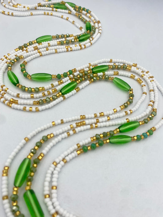 Green Gold & White  Waist Bead- Tie On