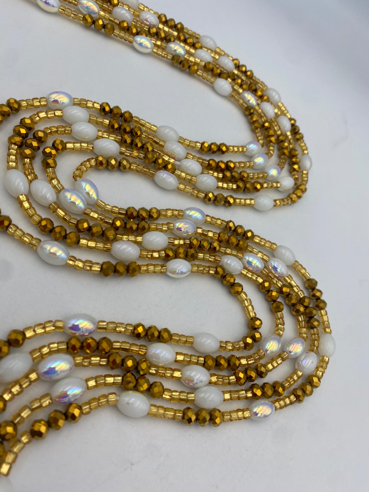 White & Gold crystal| IGold WaistBead | Crystal Waist Bead | Tie On | 45”