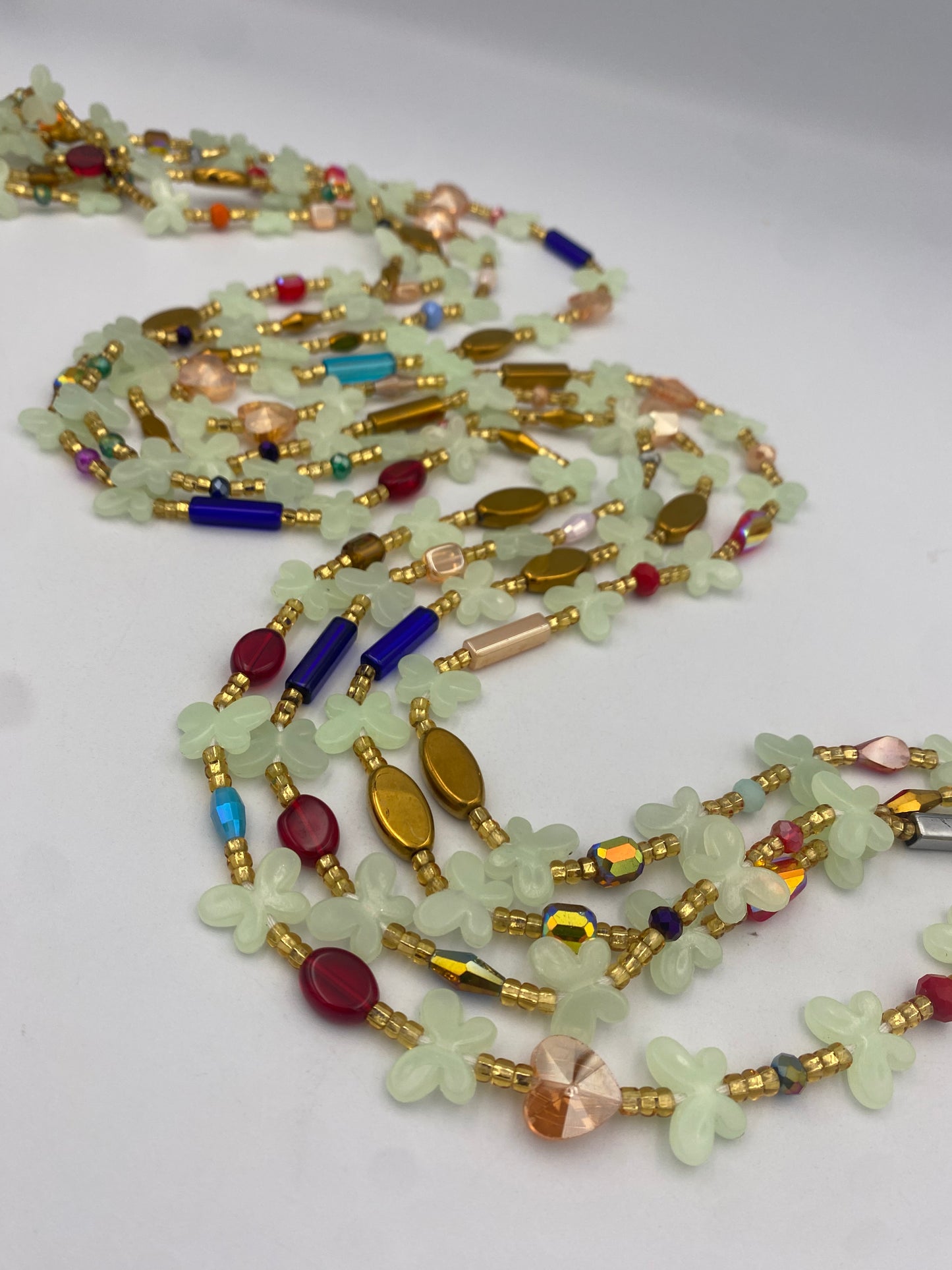 Subtle Glow in the dark Waist Beads- Blue and - Butterfly waistbeads-Tie On 45"- 50"- Price Per Waist Bead- Add to Cart Now