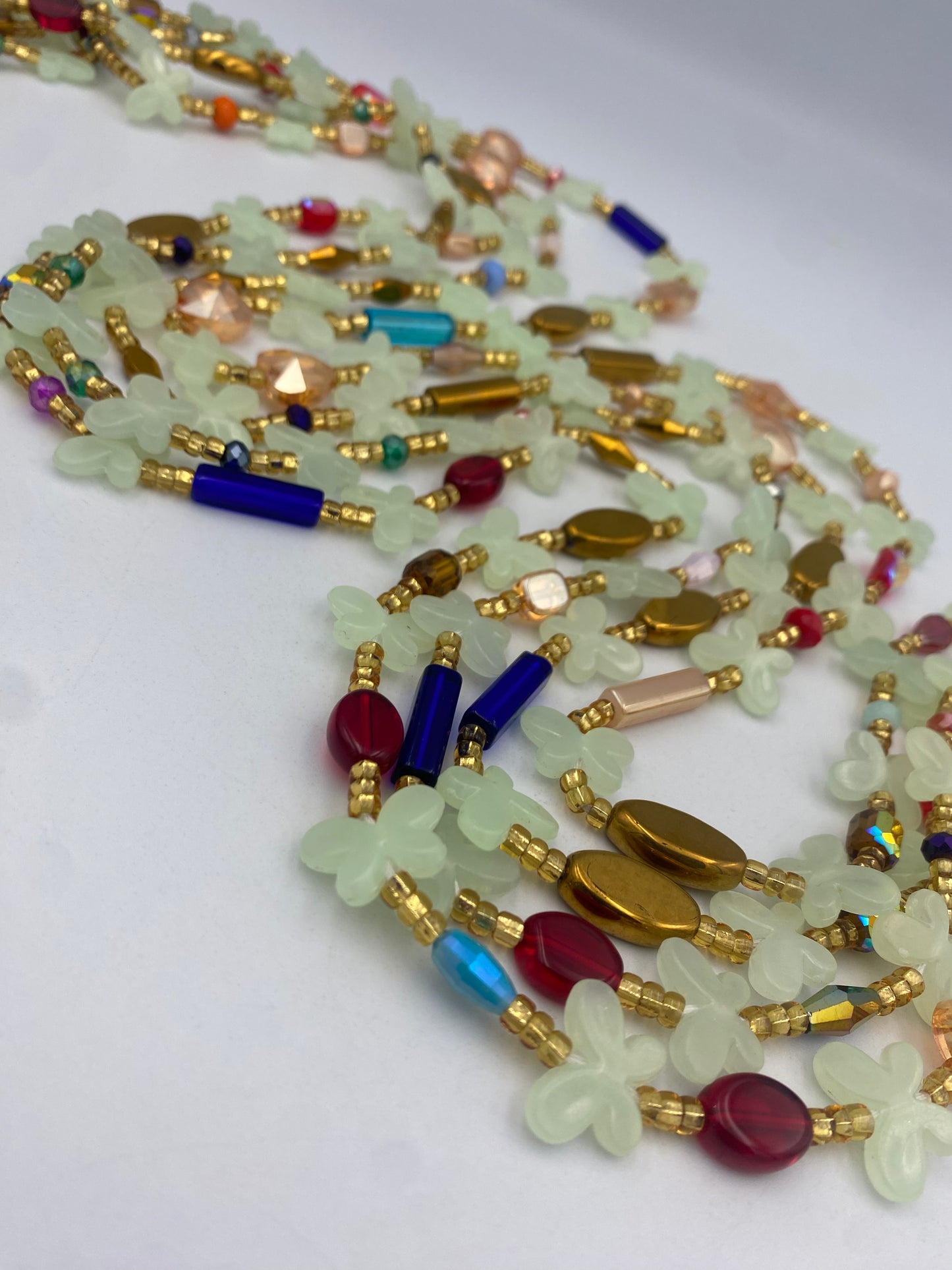 Subtle Glow in the dark Waist Beads- Blue and - Butterfly waistbeads-Tie On 45"- 50"- Price Per Waist Bead- Add to Cart Now