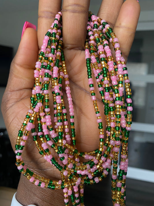 Pink Gold & Green Waist Bead, Belly Beads