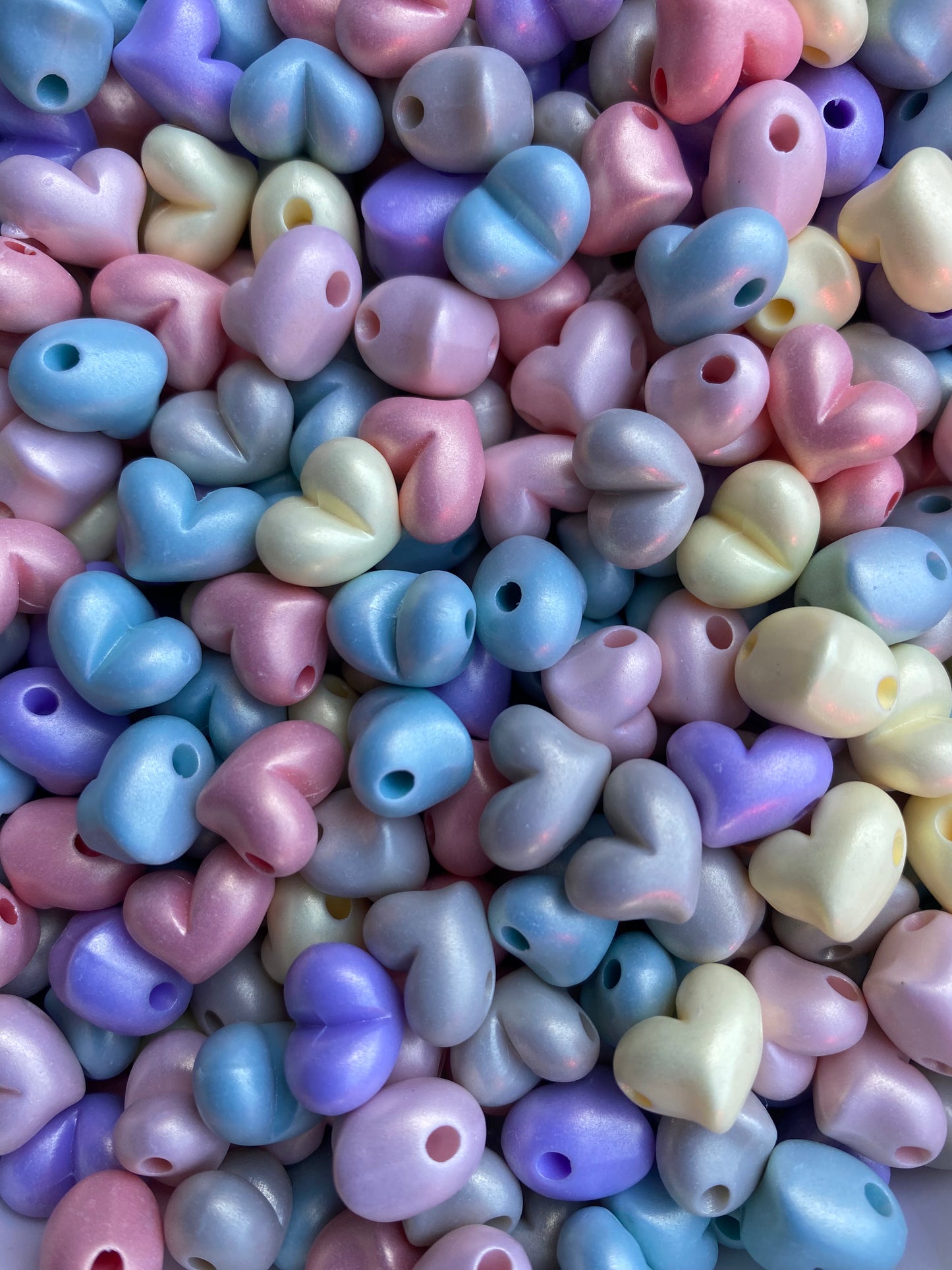 Heart Beads,  Acrylic Heart Beads, Plastic Heart Shape Beads, Vertical Hole Hearts - 100 Pcs
