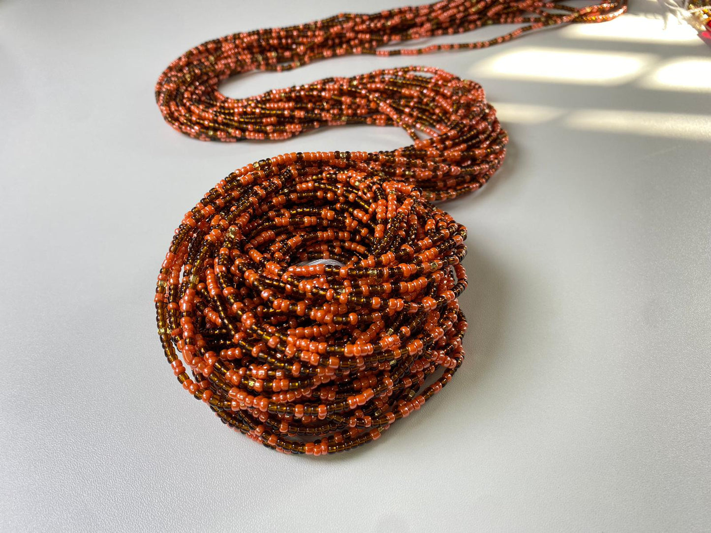 Pumpkin Spice Waist Bead-Adjustable Tie On Waist Bead, Fall Inspired 45-50" Strand, Bohemian Belly Chain, Body Jewelry