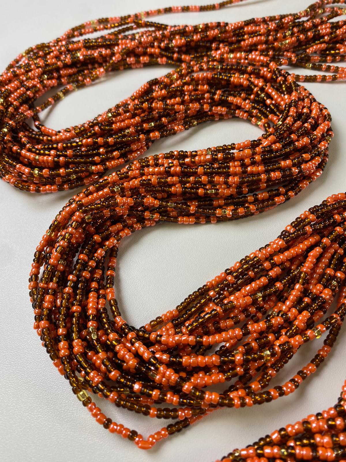 Pumpkin Spice Waist Bead-Adjustable Tie On Waist Bead, Fall Inspired 45-50" Strand, Bohemian Belly Chain, Body Jewelry