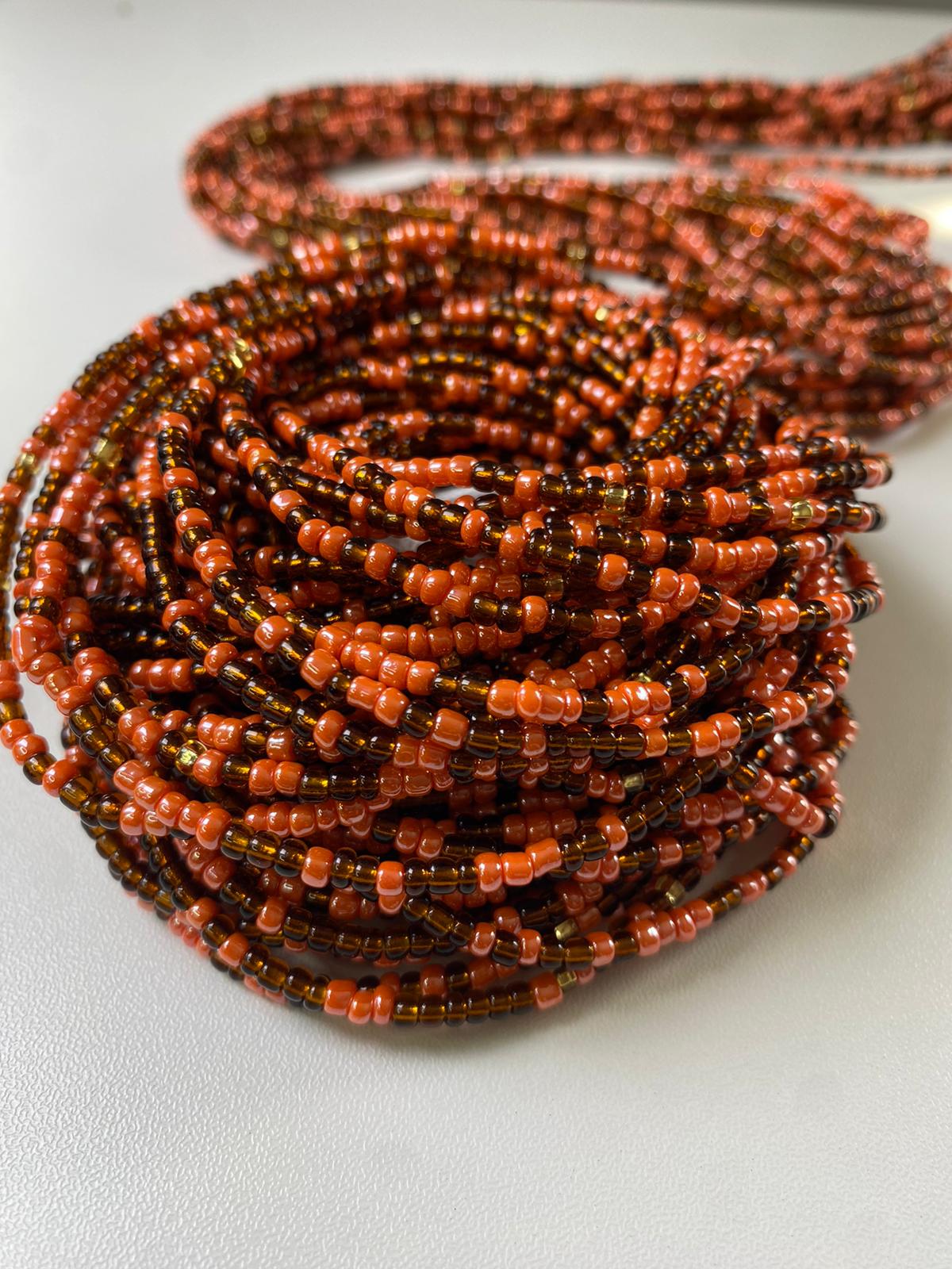 Pumpkin Spice Waist Bead-Adjustable Tie On Waist Bead, Fall Inspired 45-50" Strand, Bohemian Belly Chain, Body Jewelry