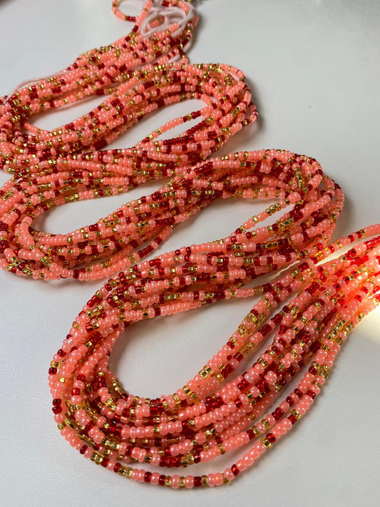 Blushing Gold Waist Beads- Fall Colors Tie On Waist Bead, 45-50" Strand, Boho Belly Bead, Autumn Inspired Body Chain