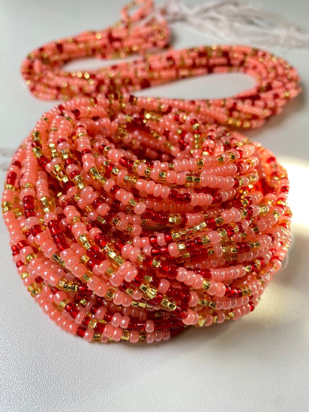 Blushing Gold Waist Beads- Fall Colors Tie On Waist Bead, 45-50" Strand, Boho Belly Bead, Autumn Inspired Body Chain