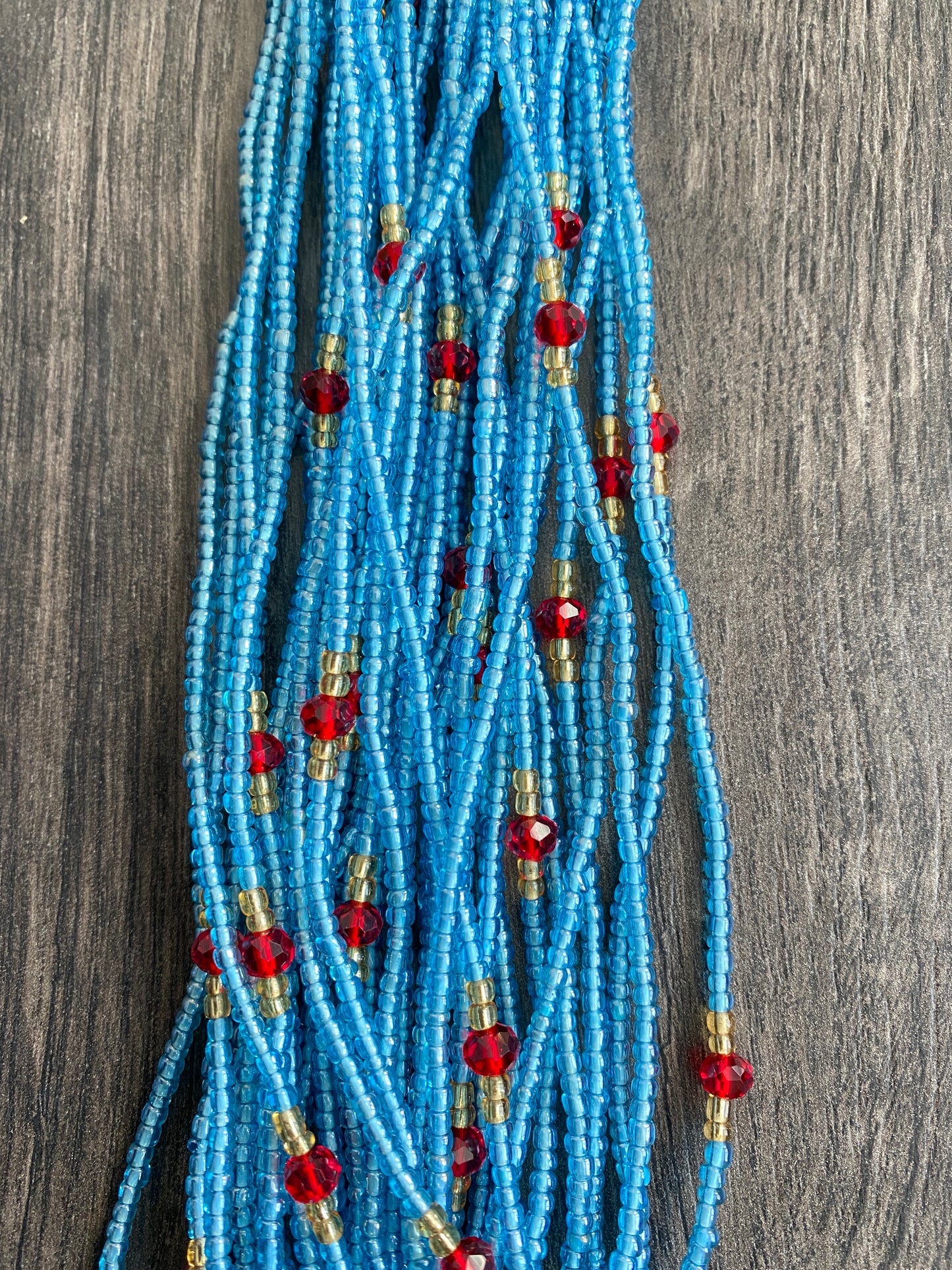 Blue Waist Bead with Red Crystals