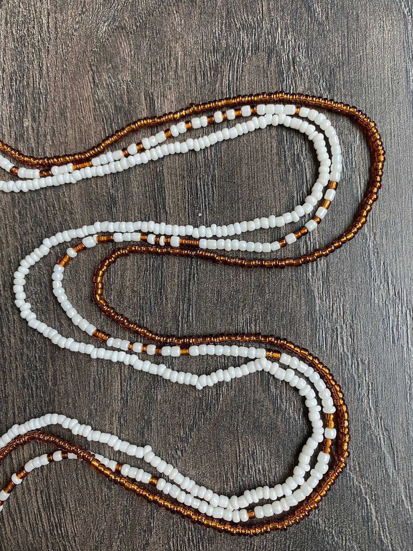 3 Pc Waist Beads Set, Brown & White