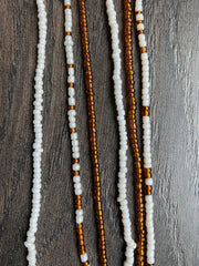 3 Pc Waist Beads Set, Brown & White