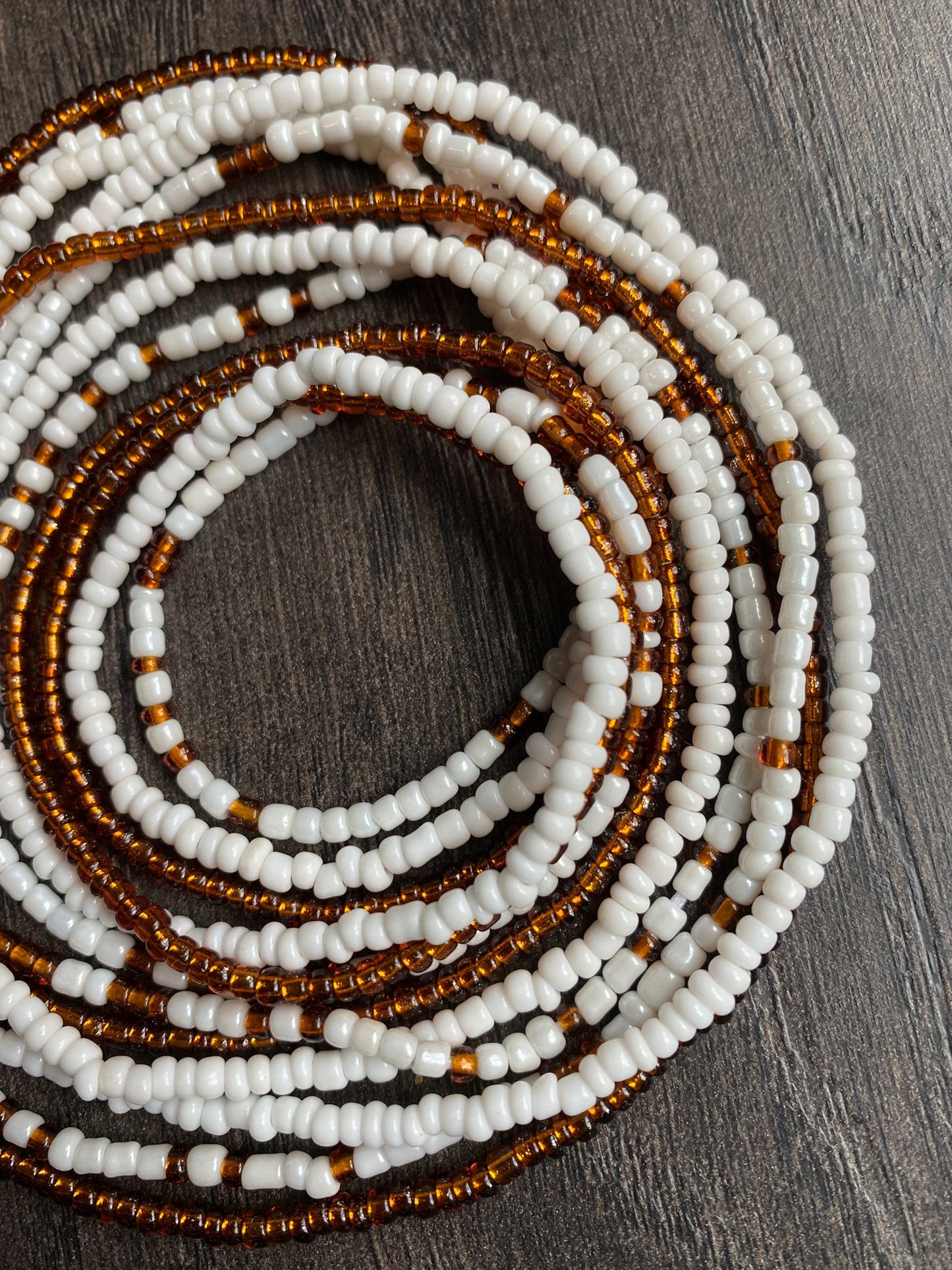 3 Pc Waist Beads Set, Brown & White